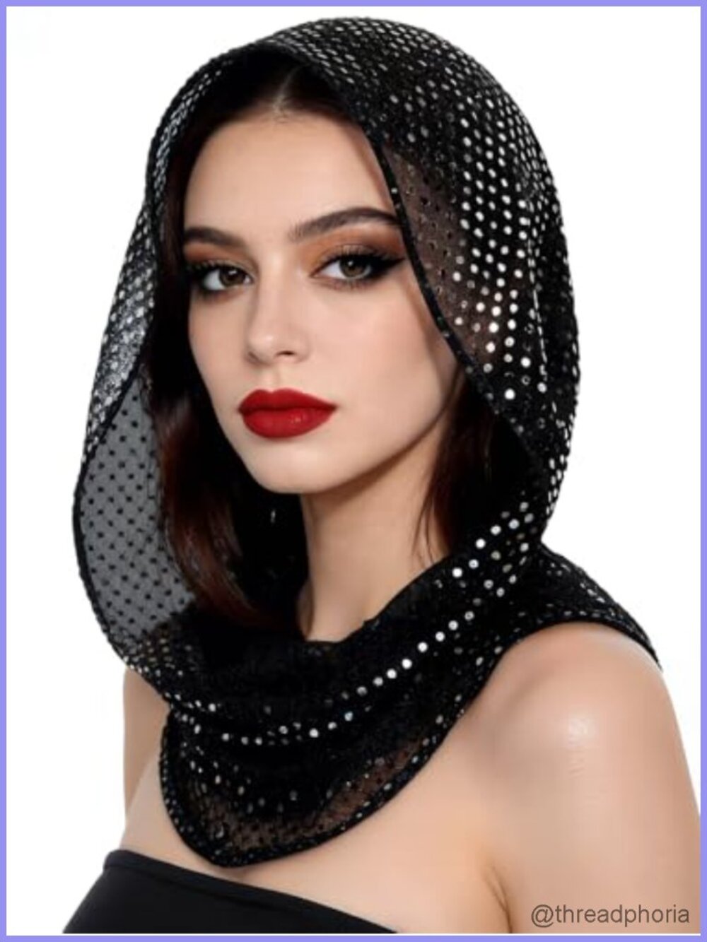 Sequin Hooded Scarf for Women Rave Festival Concert Head Scarf